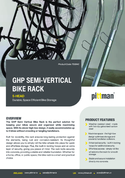 GHP Semi Vertical Bike Rack 5-Head - Data Sheet