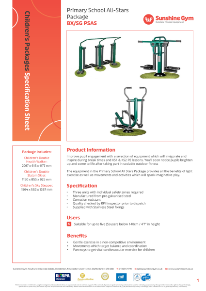 Primary School All-Stars Package Specification Sheet