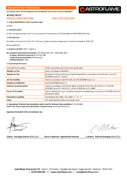 Astro INTU Mastic Penetration CE (DoP)