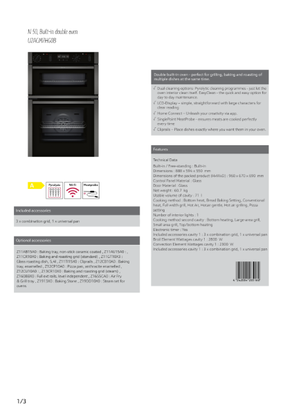 Double oven Graphite grey trim U2ACM7HG0B, Datasheet