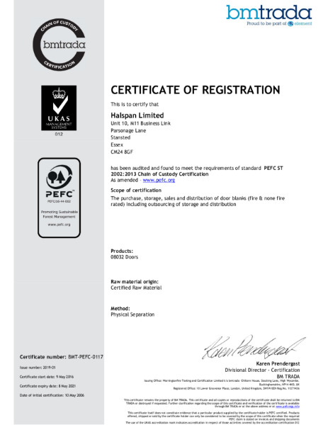 Halspan PEFC Chain of Custody Certificate