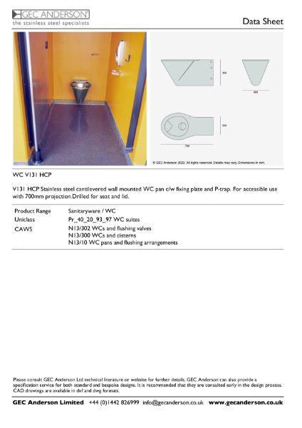 GEC Anderson Data Sheet - WC V131 HCP