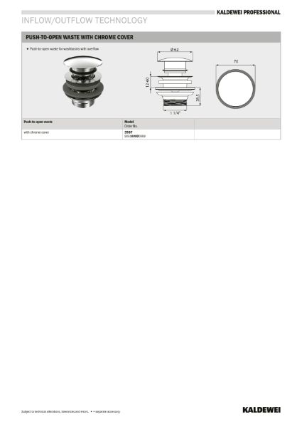 Push To Open - BASIN Waste_Technical Data Sheet