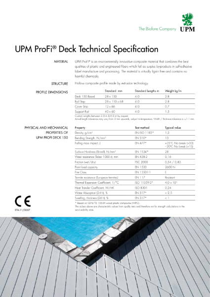 UPM ProFi Deck Technical Specification