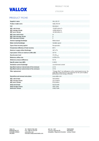 Vallox 110 MV - Tuoteseloste