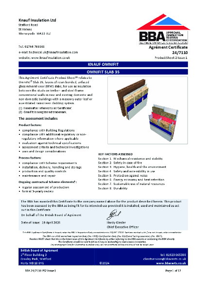 BBA Certificate - Knauf Omnifit Slab