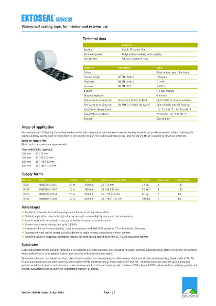 Extoseal Encors Technical Datasheet