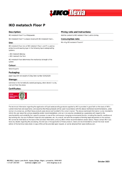 Technical Data Sheet (TDS) - IKO metatech Floor P