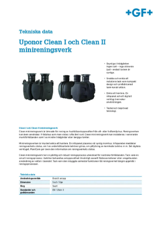 Tekniska Data - Uponor-Clean-I och Clean II Minireningsverk 2025