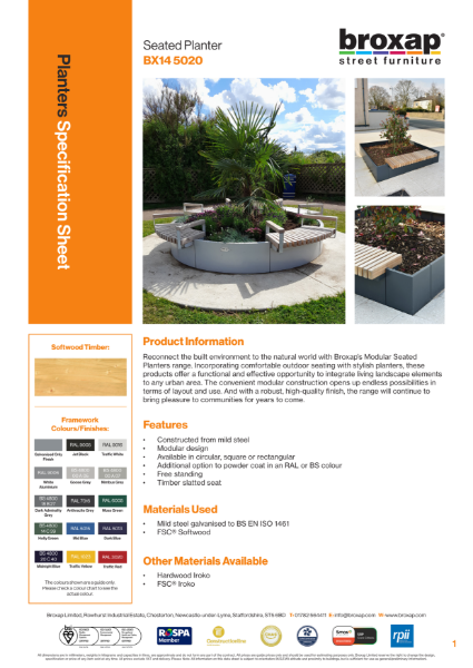 Seated Planter Specification Sheet