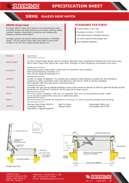 Glass Roof Hatch for access and ventilation