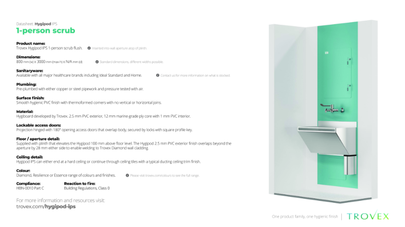 Hygipod 1-person scrub flush – Product Data Sheet