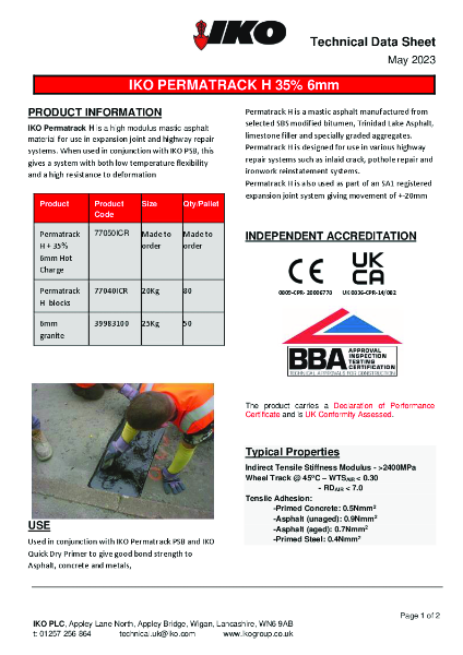 Technical Data Sheet (TDS) - IKO Permatrack H ICR