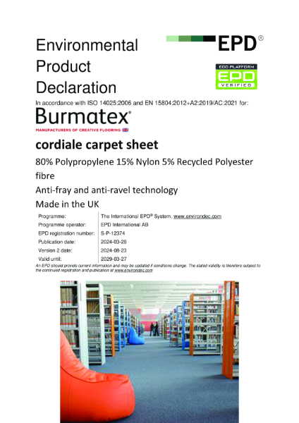 EPD certificate for cordiale carpet sheet