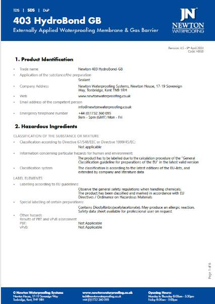 Newton HydroBond 403 GB – Safety Data Sheet