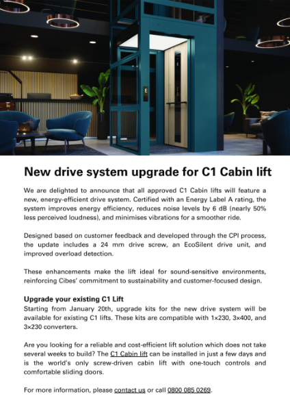 New drive system upgrade for C1 Cabin lift