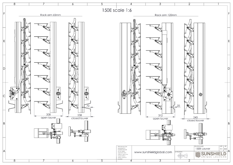 Technical Drawing Aluminium Louvre 150-E