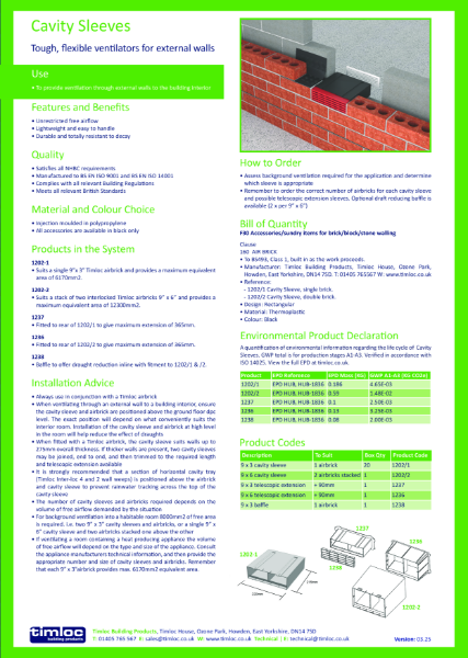 Cavity Sleeves Datasheet