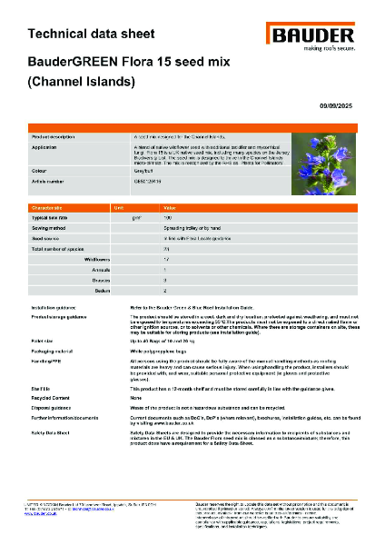 BauderGREEN Flora 15 Seed Mix - Technical Data Sheet