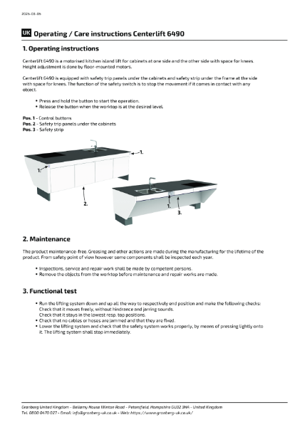 Operating + Care instructions Granberg Centerlift 6490