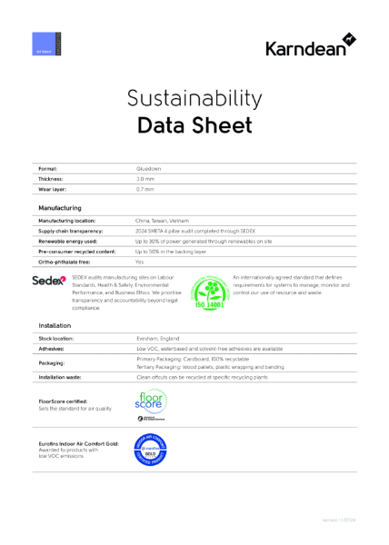 Sustainability Data Sheet - Art Select