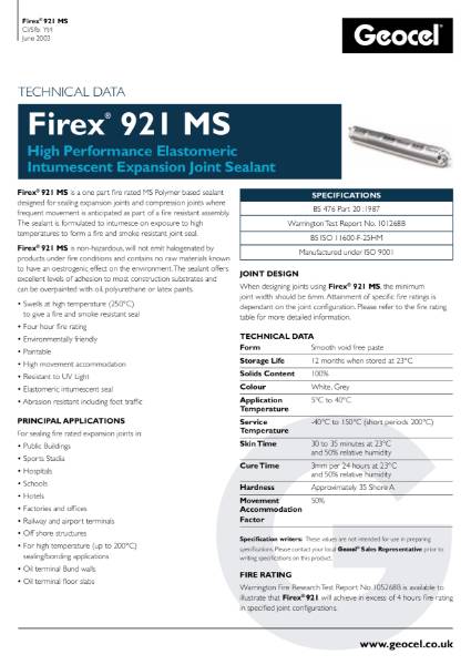 Geocel Firex 921 High performance elastomeric intumescent expansion joint sealant