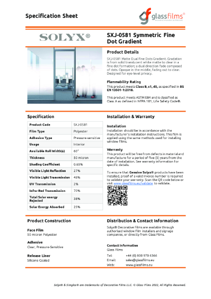 SXJ-0581 Symmetric Fine Dot Gradient Specification Sheet