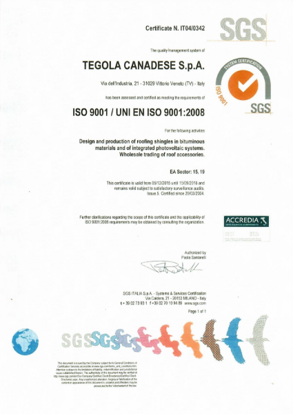 ISO 9001:2008 Certificate (Tegola)