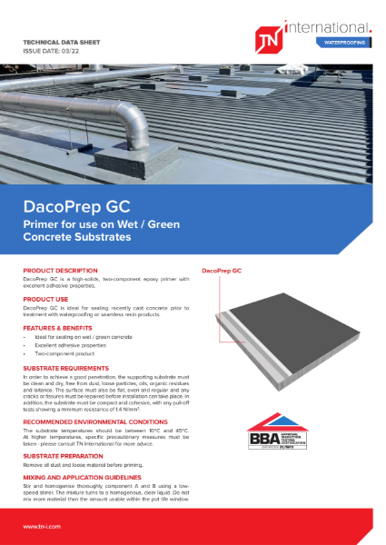 TNi DacoPrep GC - Primer for use on Wet / Green Concrete Substrates - Datasheet