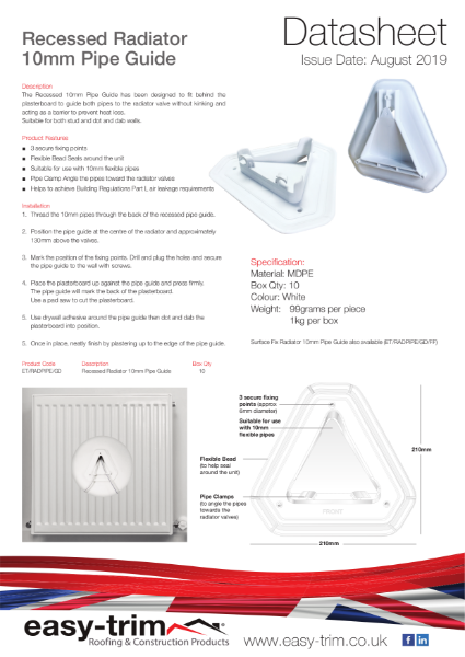 Recessed Radiator Pipe Guide Datasheet