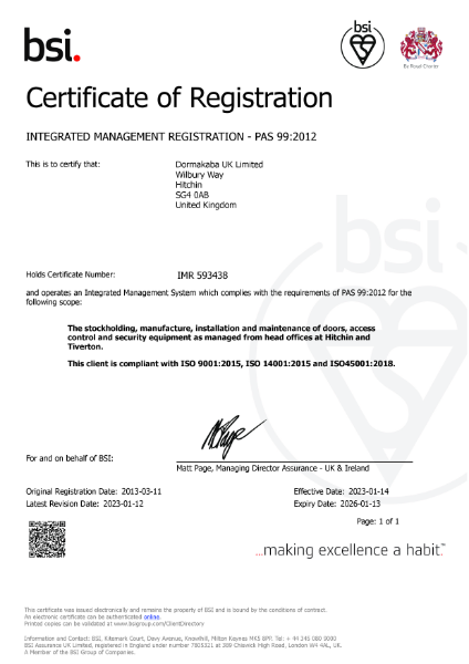 PAS 99 Certificate