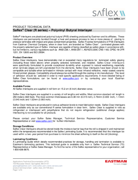 Saflex Clear Product Technical Sheet
