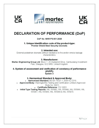 MARTEC PREMIER SHIELD DECLARATION OF PERFORMANCE