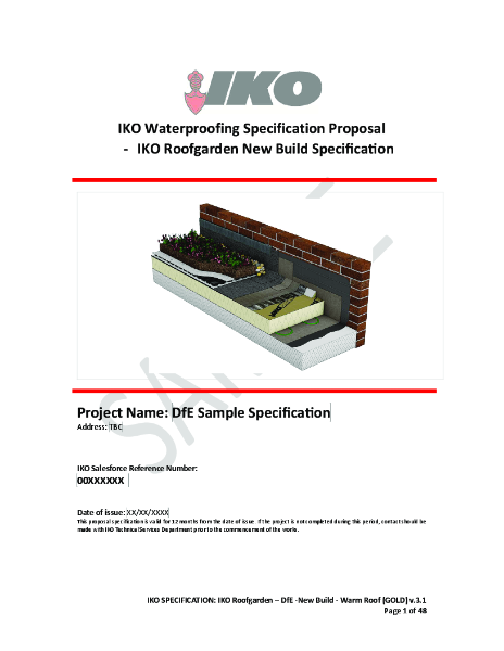 DfE CF25 Sample Specification - IKO Roofgarden Roofing System