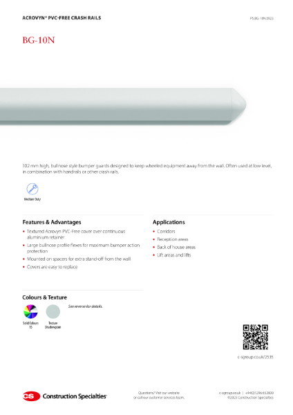 CS Acrovyn PVC-Free BG-10N Bumper Guard_Product Sheet (09.23)