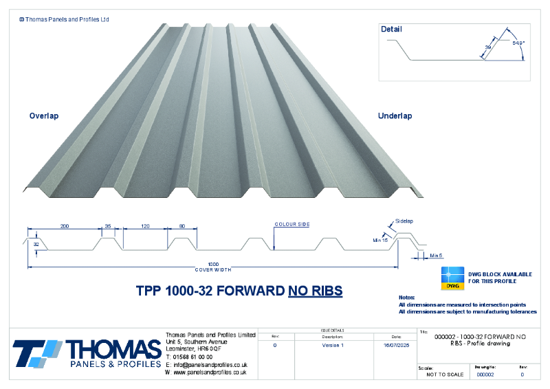000002 - 1000-32 FORWARD NO RIBS - Profile drawing