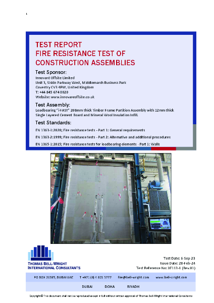 i-FAST Fire test to EN 1365-1 - 60 minutes