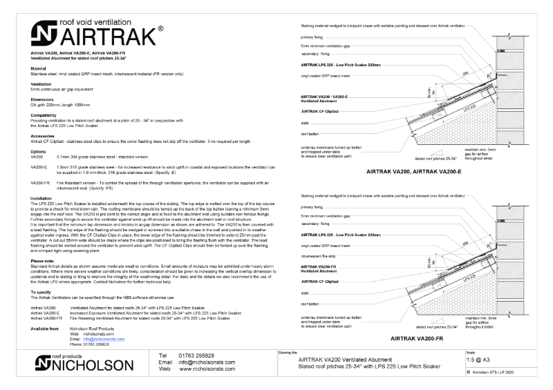 AIRTRAK VA200 25-35 Degs Slate Tech Data Sheet