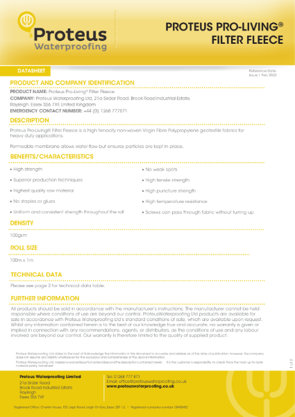 Product Data Sheet - Pro-Living® Filter Fleece