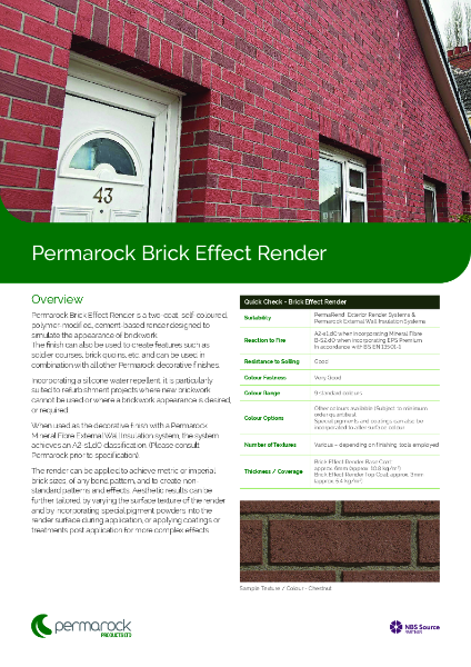 Permarock Brick Effect Render (two-coat self-coloured polymer-modified cement-based render used to replicate brickwork)