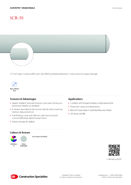 CS Acrovyn SCR-50 Crash Rail_Product Sheet (09.23)