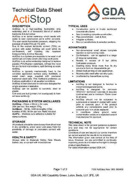 ActiStop Technical Data Sheet