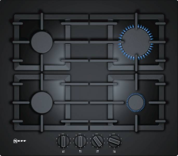 Gas hobs on black glass