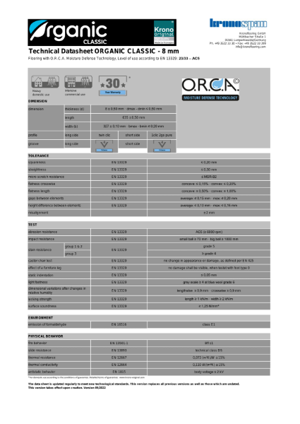 Krono Original® Organic Classic Tile Technical Datasheet