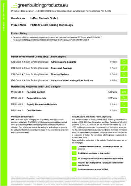 LEED Assessment - Pentaflex Water Bar