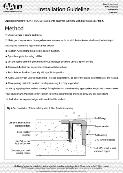 SN9-55 Installation guideline concrete machine screw and rawlnut retro fit.