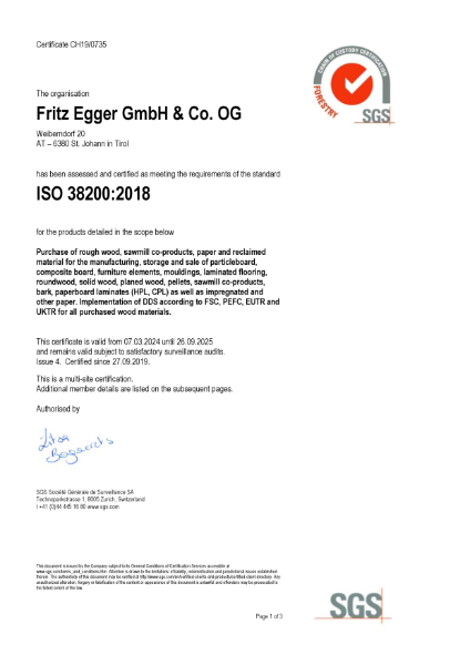 Certificate - EGGER Group ISO 38200