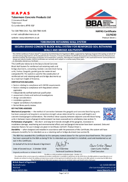 BBA Happas Certificate - Retaining Walls