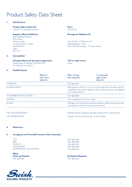 Product Safety Data Sheet - Cellular PVCu Building Products