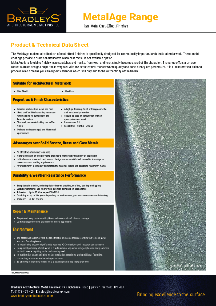 MetalAge Range Product & Technical Data Sheet